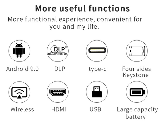 Μίνι S350 1080P Full HD DLP 4K 3D Projector Οικιακό Θέατρο WIFI Android 9 Ενσωματωμένη μπαταρία